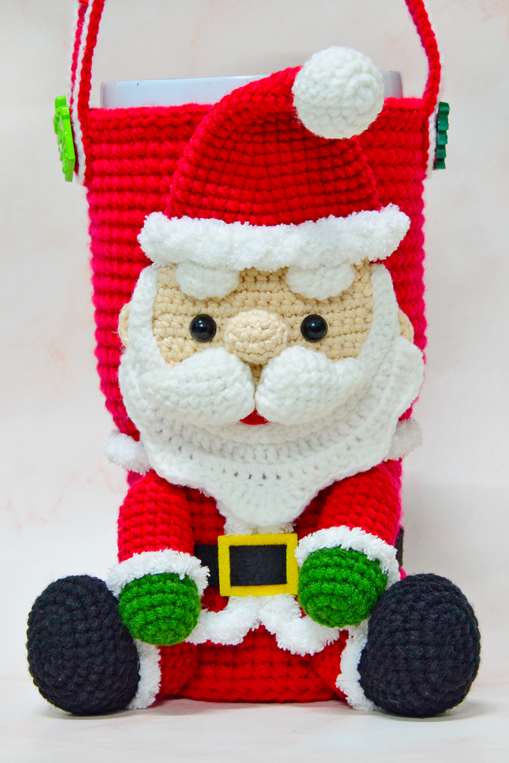 แพทเทิร์นถุงใส่แก้วเยติซานตาครอส ขนาด 30 ออนซ์ Yeti Cozy Cup Crochet pattern 30OZ. (ﾉ´ヮ`)ﾉ*: ･ﾟ