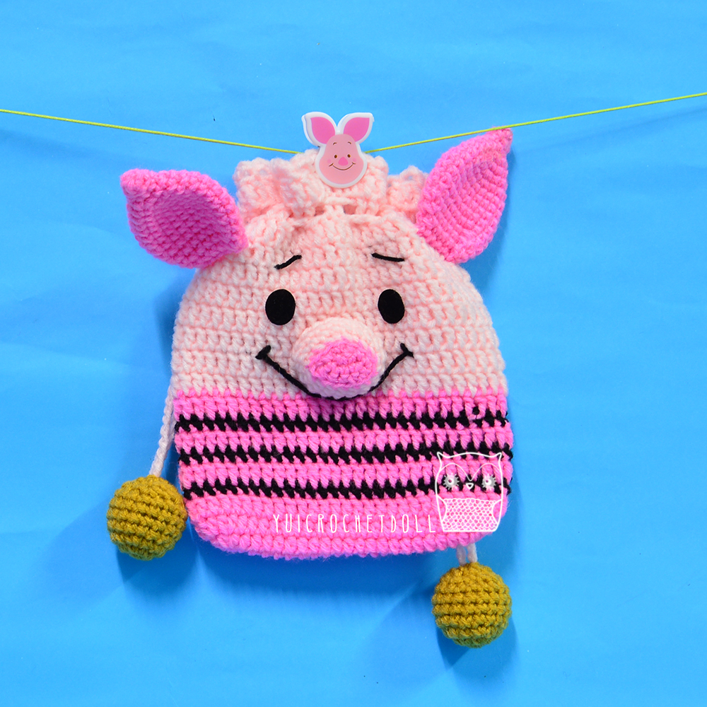 กระเป๋าหูรูดไหมพรม พิกเลต Piglet Drawstring Crochet Bag