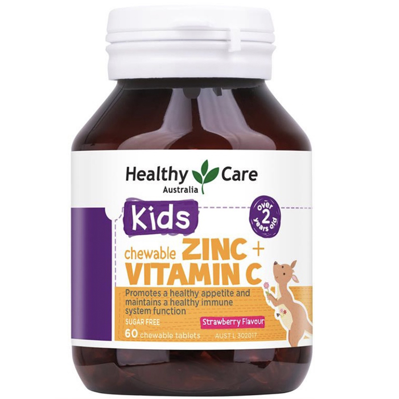 พร้อมส่ง วิตามินซีเด็ก แบบเคี้ยว Healthy Care Kids Zinc + Vitamin C Chewable