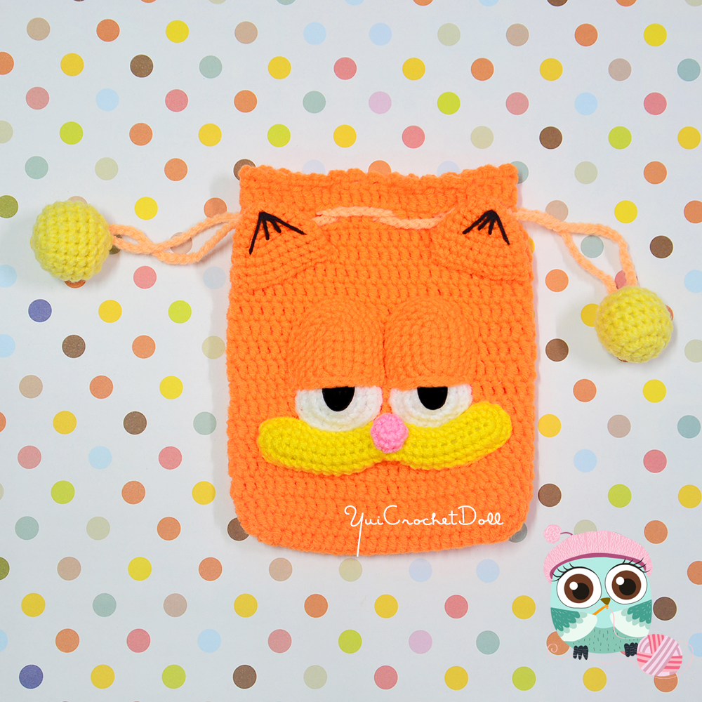 กระเป๋าหูรูดไหมพรม การ์ฟิลด์ Garfield Drawstring Crochet Bag
