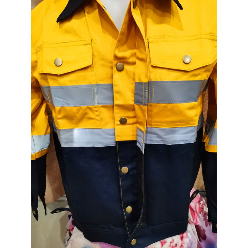 เสื้อช็อป เสื้อช่าง เสื้อใส่ทำงาน แขนยาวรุ่นกระดุมทองทูโทน Size S-6XL