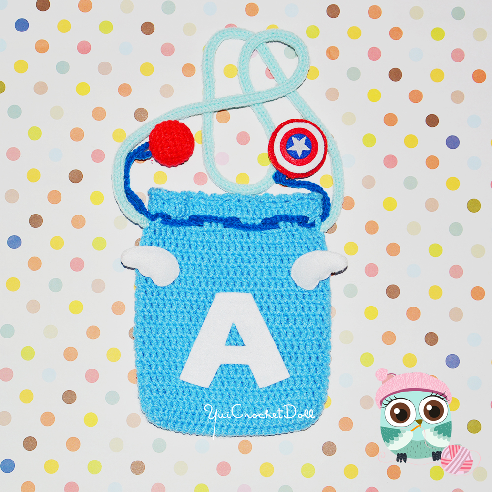 กระเป๋าหูรูดไหมพรม กัปตันอเมริกา Captain America Drawstring Crochet Bag