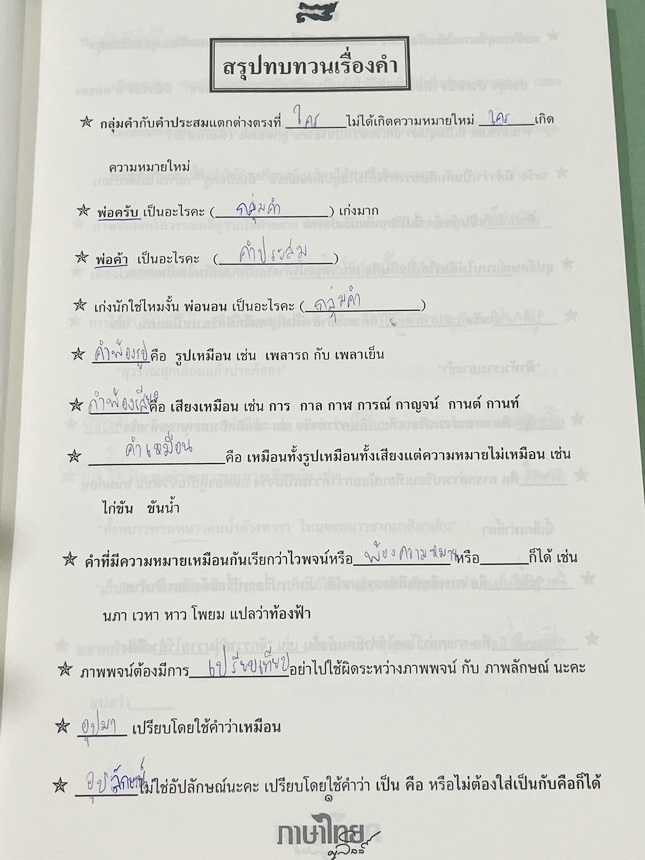 ►ครูลิลลี่◄ ภาษาไทยประถมปลาย 3 มีสรุปเนื้อหาสำคัญ รวมทั้งกฎต่างๆที่ควรจำ อาจารย์มีเน้นจุดที่ชอบออกสอบ จดครบเกือบทั้งเล่ม จดละเอียด หนังสือเล่มหนาใหญ่