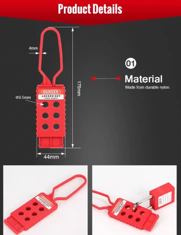 ตัวล็อคไนลอน NYLON HASP LOCKOUT ผลิตจากไนลอนป้องกันกระแสไฟฟ้า ขนาด 6 รูล็อค มาตรฐาน OSHA