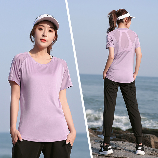 เสื้อยืดออกกำลังกายผู้หญิง สีเทา/สีชมพู/สีม่วง (L,XL,2XL,3XL,4XL) 8009