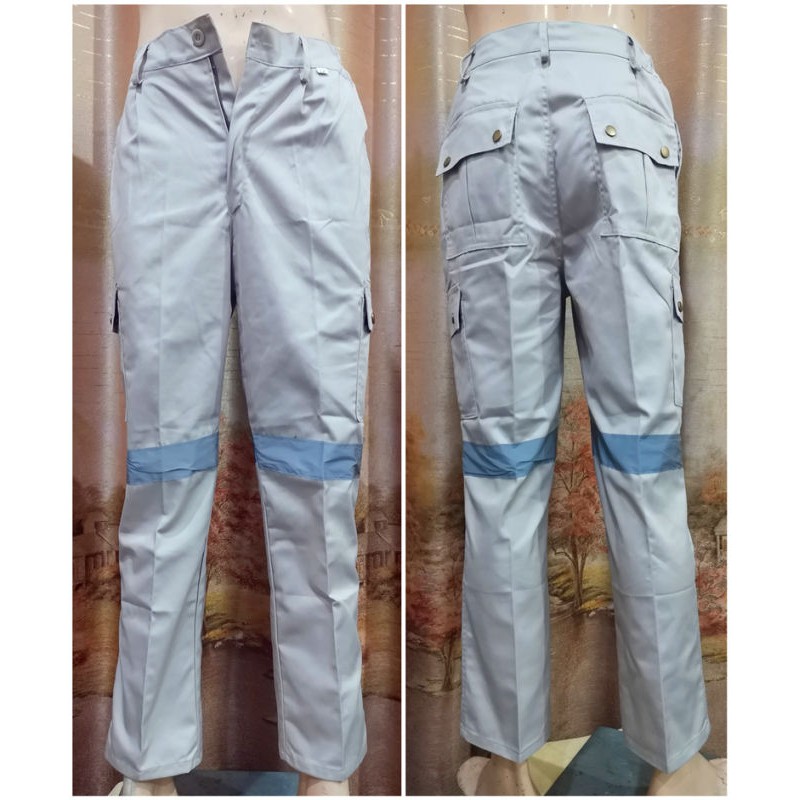 กางเกงทำงานผ้าฝ้ายโพลีเอสเตอร์ 6 กระเป๋าสวมใส่สบายไม่สกปรกง่ายและมีแถบสะท้อนแสงสองแถบที่ขา กระดุมทองแดงไม่เป็นสนิม