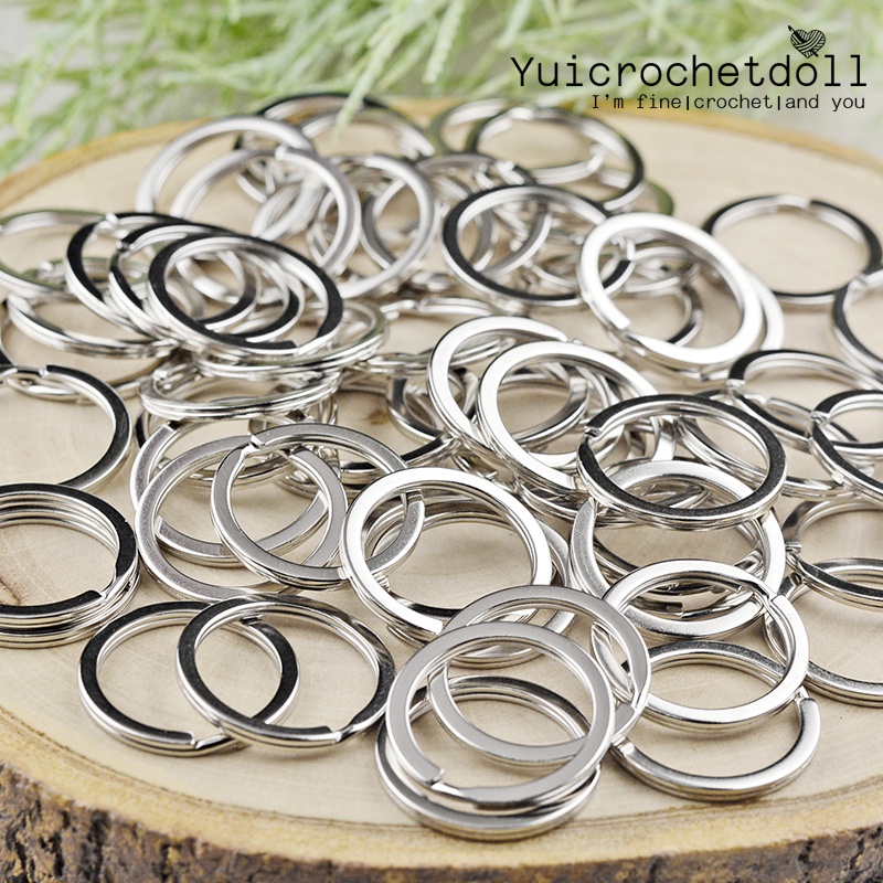 ห่วงพวงกุญแจแบบแบน อะไหล่พวงกุญแจ สีเงิน Nickel plated flat key rings DIY Craft ᵔᴥᵔ