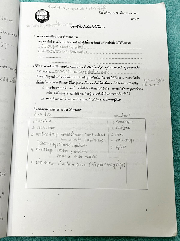 ►สังคมครูน็อค◄ หนังสือเรียนพิเศษ วิชาสังคมม.3 เทอม 2 เพื่อสอบเข้า ม.4 ในส่วนของเนื้อหาจดครบเกือบทั้งเล่ม จดละเอียดด้วยดินสอและปากกาสี มีจดเทคนิคลัด และเนื้อหาที่อาจารย์สอนเพิ่มเติม แบบทดสอบทำไปบางข้อ และไม่มีเฉลย ในหนังสือมีเน้นจุดที่ควรจำแม่นๆ และมีจุดเก