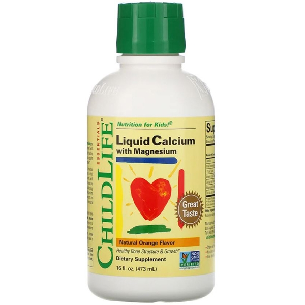 พร้อมส่ง ดูแลและเสริมสร้างกระดูกและฟัน ChildLife Liquid Calcium with Magnesium, Natural Orange Flavor, 16 fl oz 474ml.