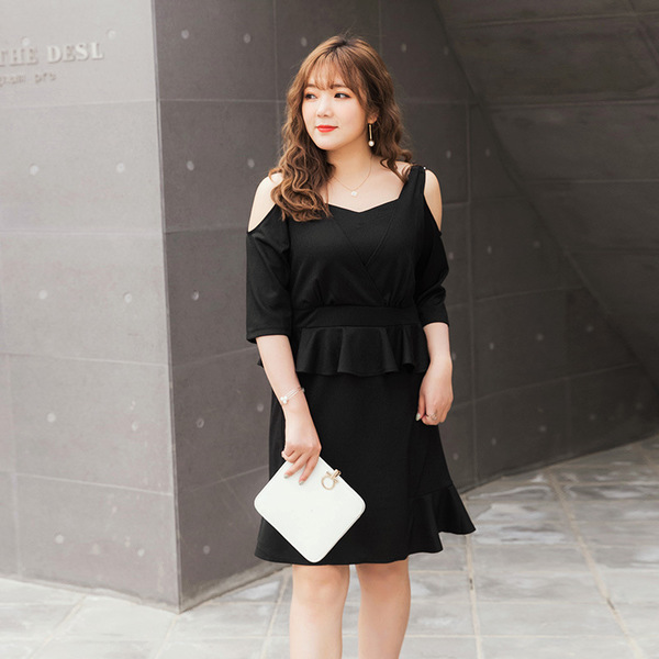★พร้อมส่ง★ ชุดเดรสสีดำไซส์ใหญ่ (2XL) 1203