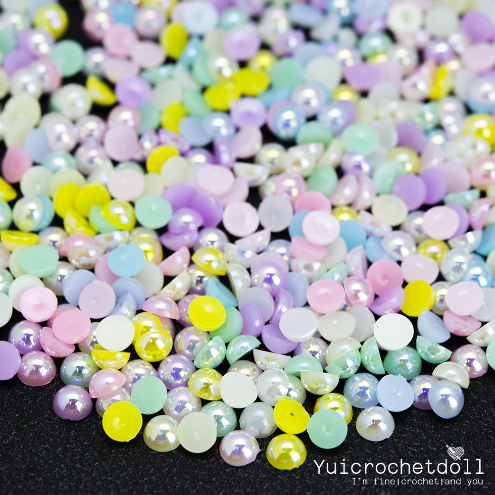 มุกครึ่งซีก โทนสีพาสเทล ขนาด 5 มิล เคลือบรุ้ง เงาสวย ใช้ตกแต่งงานฝีมือ DIY Craft╭♥