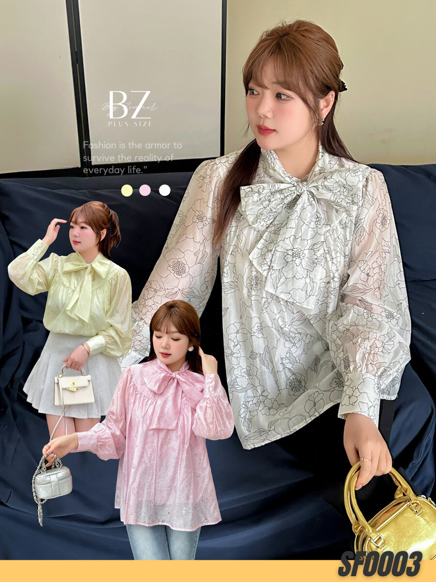 เสื้อเบลาส์ไซส์ใหญ่ อก 37~47 นิ้ว เสื้อโบว์ใหญ่ พร้อมเสื้อใน สีขาว/สีเหลือง/สีชมพู k2681