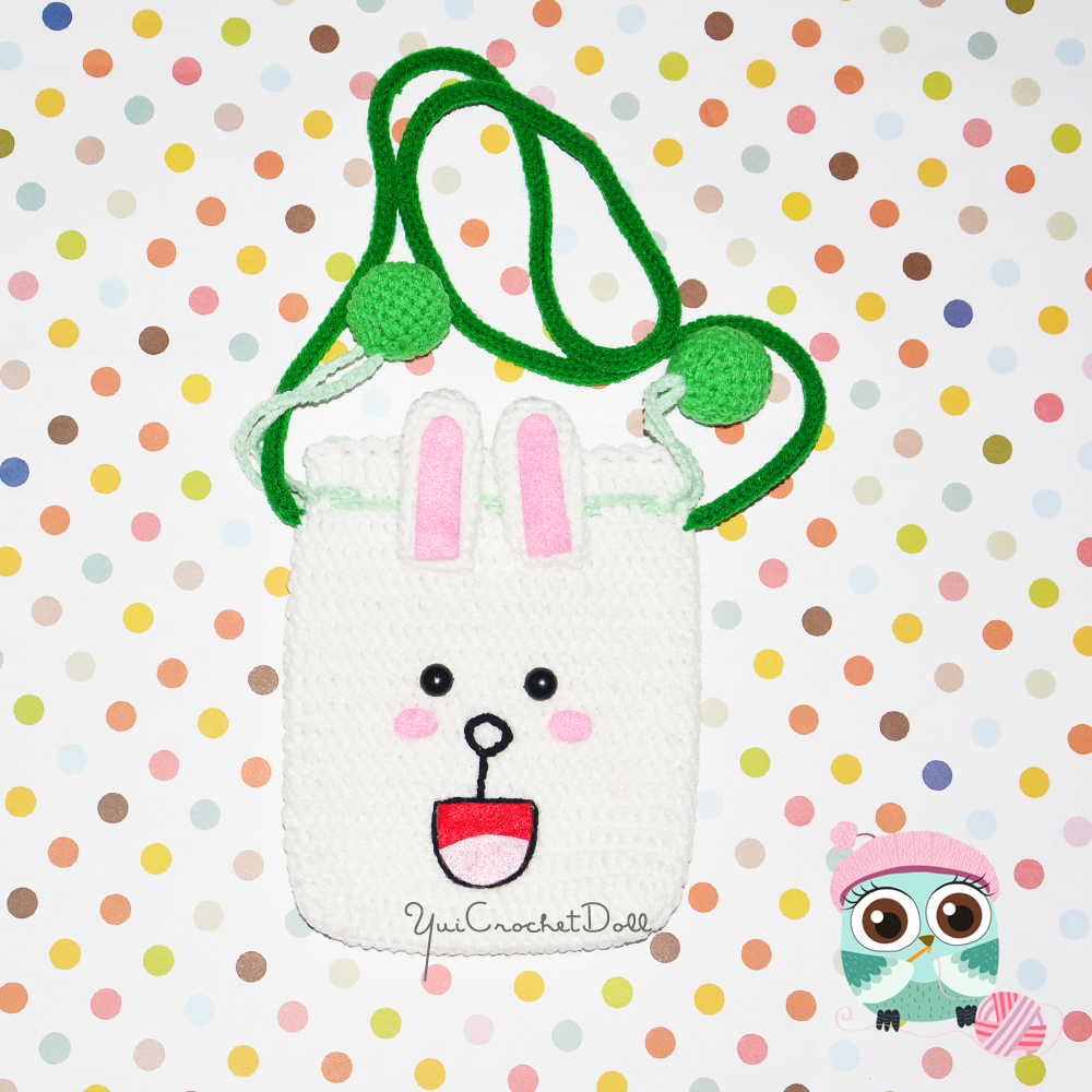 กระเป๋าหูรูดไหมพรม โคนี่ ตุ๊กตาไลน์ Cony Drawstring Crochet Bag