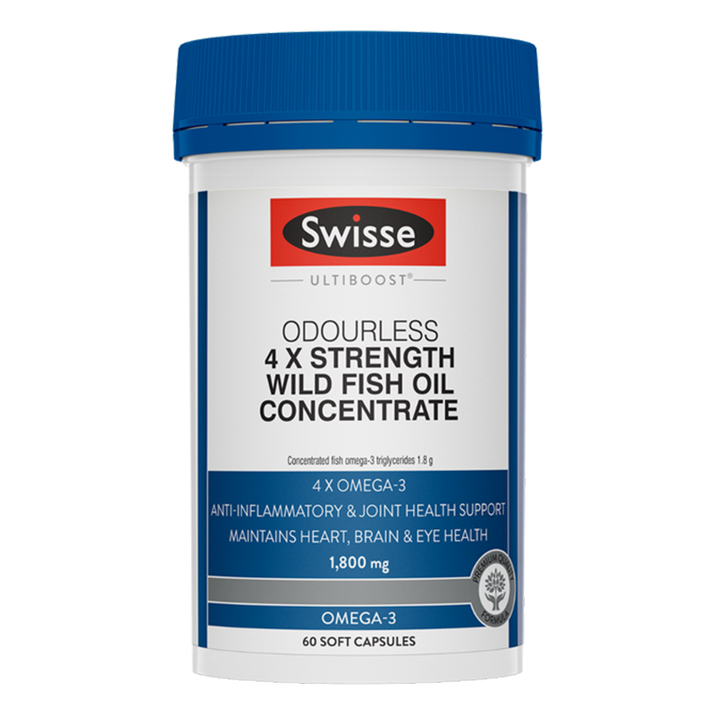 พร้อมส่ง น้ำมันปลา สูตรเข้มข้น Swisse Ultiboost 4 x Strength Wild Fish Oil Concentrate 60 แคปซูล