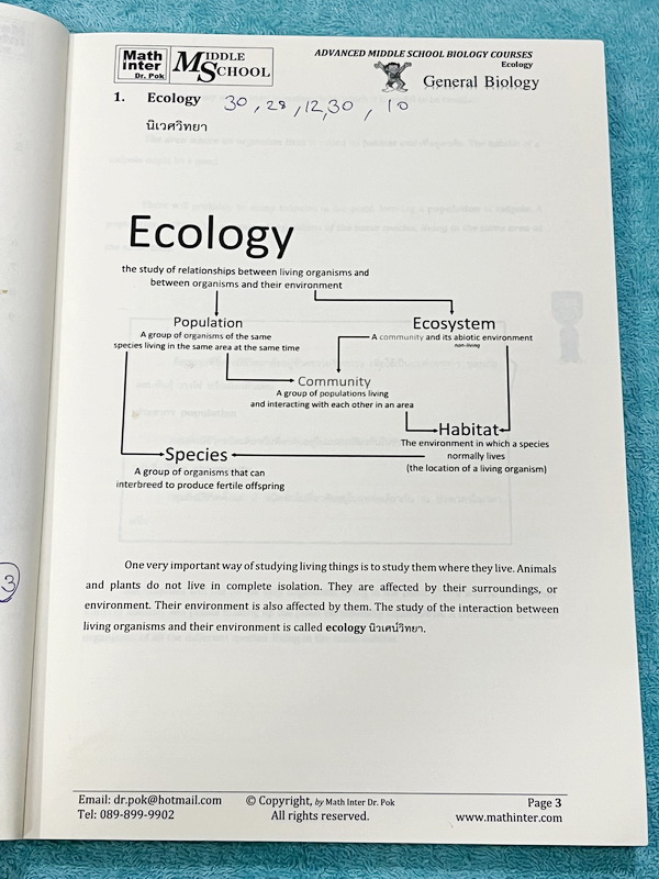 ►สอบ สอวน. ,สอบแข่งขันขึ้น ม.4◄ หนังสือเรียน Dr.POK ชีววิทยาสอบ สอวน. สอบแข่งขันขึ้น ม.4 สอบ SAT2 เรื่องนิเวศวิทยา มีสรุปเนื้อหา และโจทย์ระดับยาก Advanced ทั้งเนื้อหาและโจทย์ในหนังสือมีทั้งภาษาไทย + ภาษาอังกฤษ เหมาะสำหรับเด็กที่มีพื้นฐานสูง เนื้อหาตีพิมพ์