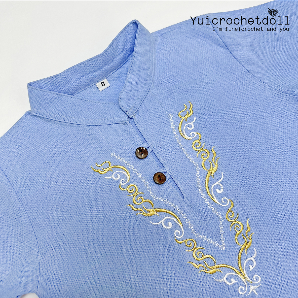 เสื้อเด็กหม่องวินเทจ (แขนสั้น) เสื้อคอจีนปักลาย สไตล์พื้นเมือง