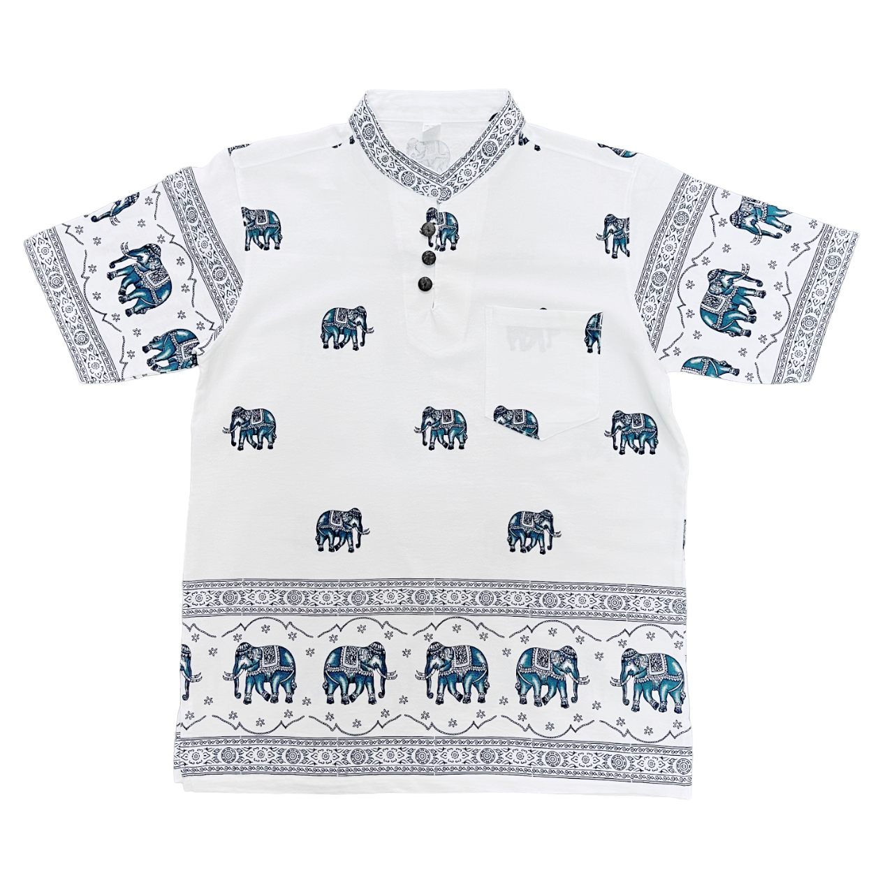 เสื้อผ้าฝ้ายลายช้าง เสื้อคอจีน สไตล์พื้นเมือง ขนาด S-3XL สวมใส่สบาย