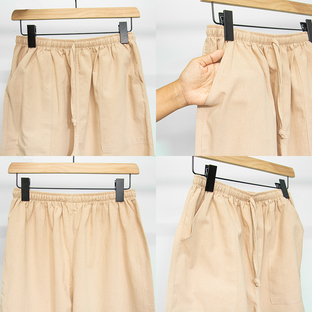 กางเกงผ้าฝ้ายขายาว M-XL Unisex เอวยางยืดพร้อมเชือกผูก เนื้อผ้าดีสวมใส่สบาย ใส่เที่ยวในวันสบายๆ สไตล์ลำลอง