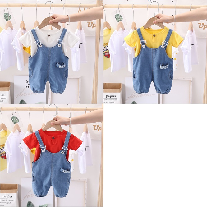 ha1495 เสื้อ+กางเกงเอี๊ยม size 80-110 จำนวน 4 ตัวต่อแพ็ค