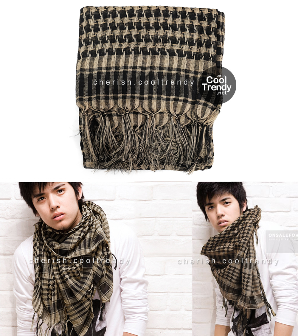 ผ้าพันคอผู้ชาย Man scarf ผ้าพันคอชีมัค Shemagh : สีทราย size 100 x 100 cm.