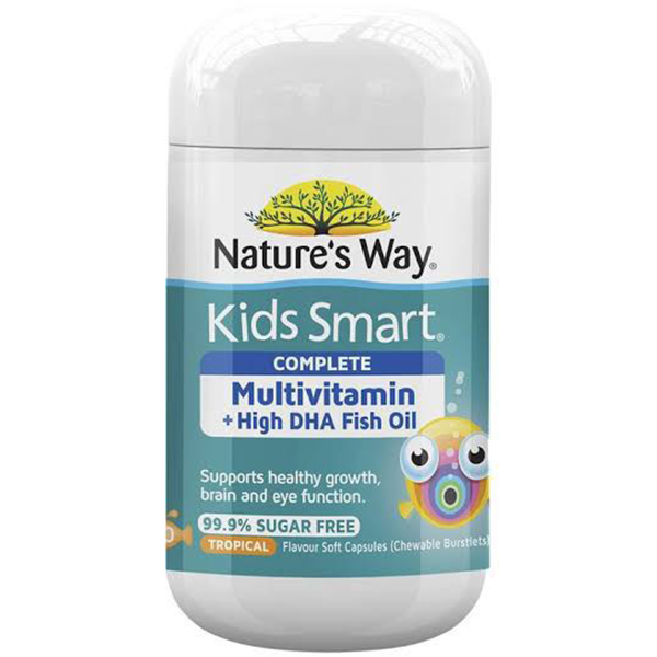 พร้อมส่ง วิตามินรวมบำรุงสมองสำหรับเด็ก Nature's Way Kids smart Complete Multivitamin High DHA fish Oil รสส้ม 100เม็ด ไม่มีน้ำตาล