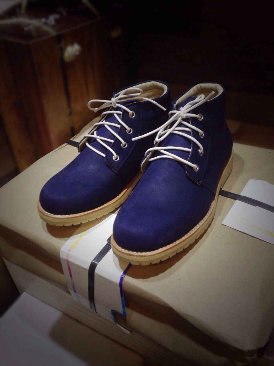 รองเท้าผู้ชาย | รองเท้าแฟชั่นชาย Blue Ankle Boot หนังนูบัคแท้ กันน้ำ