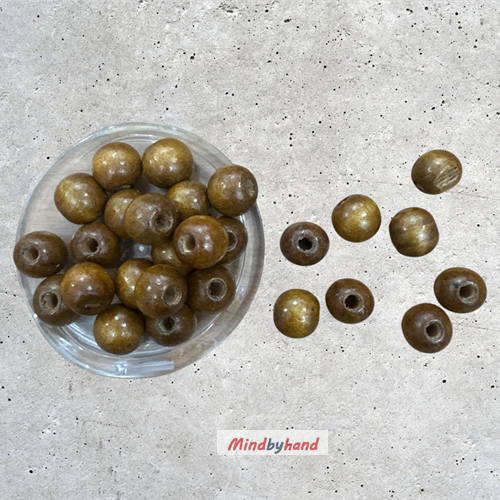 ลูกปัดไม้แท้ ขนาด 16 มิล สีครีม / สีน้ำตาล