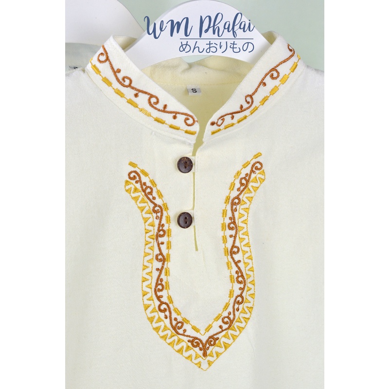 เสื้อเด็กหม่องวินเทจ (แขนยาว) เสื้อคอจีนปักลาย สไตล์พื้นเมือง