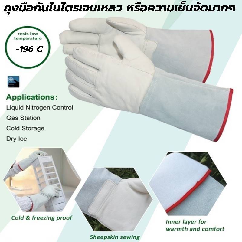 ถุงมือป้องกันความเย็นจัด ไนไตรเจนเหลว และความเย็นต่างๆ -196 C