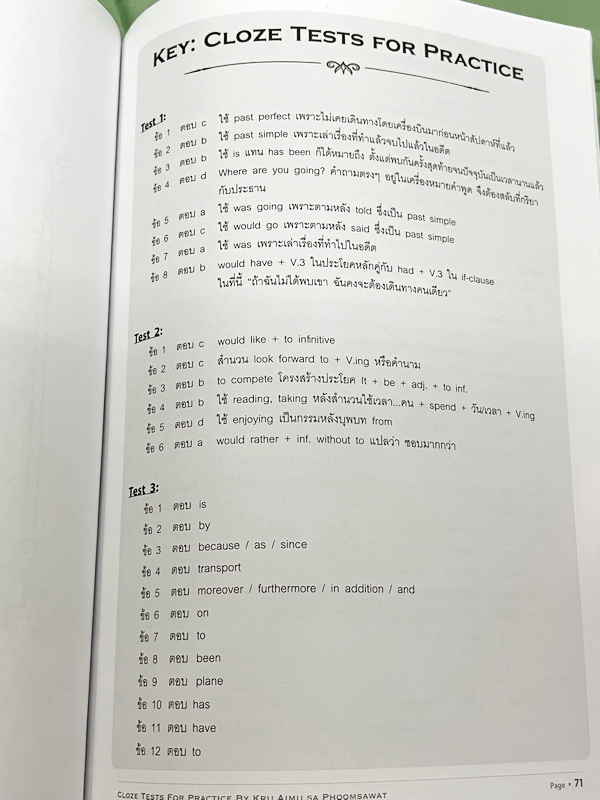 ►เตรียมอุดม◄ อ.เอมอุษา (อดีตครูโรงเรียนเตรียมอุดมศึกษา) หนังสือเรียนวิชาภาษาอังกฤษ Cloze Tests for Practise เล่ม Revised Edition ในหนังสือมีคำแนะนำในการทำ Cloze Test ของอาจารย์ มีโจทย์ข้อสอบทั้งหมด 71 ชุด ในหนังสือมีเขียนเล็กน้อย ด้านหลังมีเฉลยของอาจารย์ค