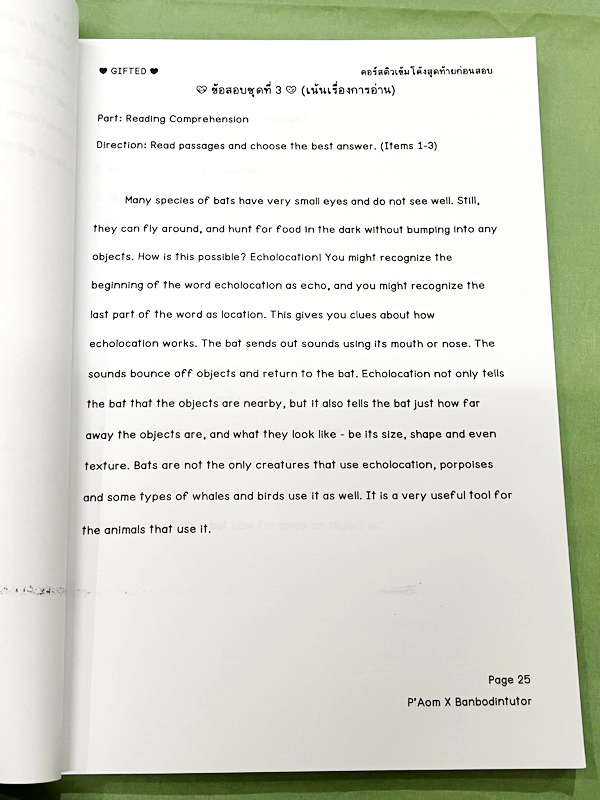 ►อังกฤษสอบเข้า ม.1 Gifted◄ หนังสือกวดวิชาบ้านบดินทร์ติวเตอร์ เตรียมสอบเข้า ม.1 Gifted วิชาภาษาอังกฤษ เน้นตะลุยโจทย์ข้อสอบทั้งเล่ม มีโจทย์ข้อสอบ 7 ชุด + ข้อสอบ Interesting Idioms อีก 1 ชุดรวมทั้งหมด 8 ชุด มีจดเฉลยครึ่งเล่ม ที่เหลือเว้นว่างไว้และไม่มีเฉลย