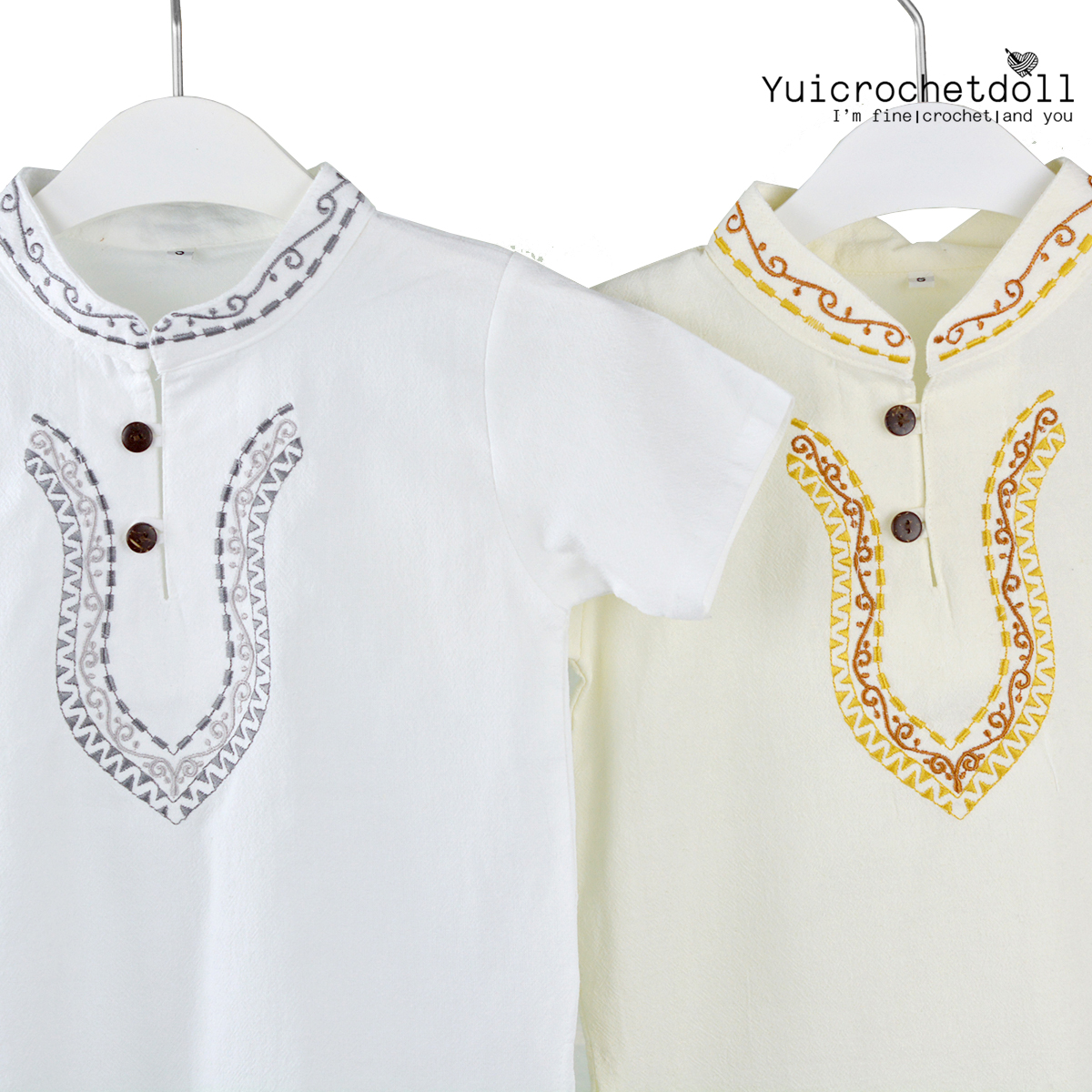 เสื้อเด็กหม่องวินเทจ (แขนสั้น) รุ่นปักลายคอ เสื้อคอจีนปักลาย สไตล์พื้นเมือง