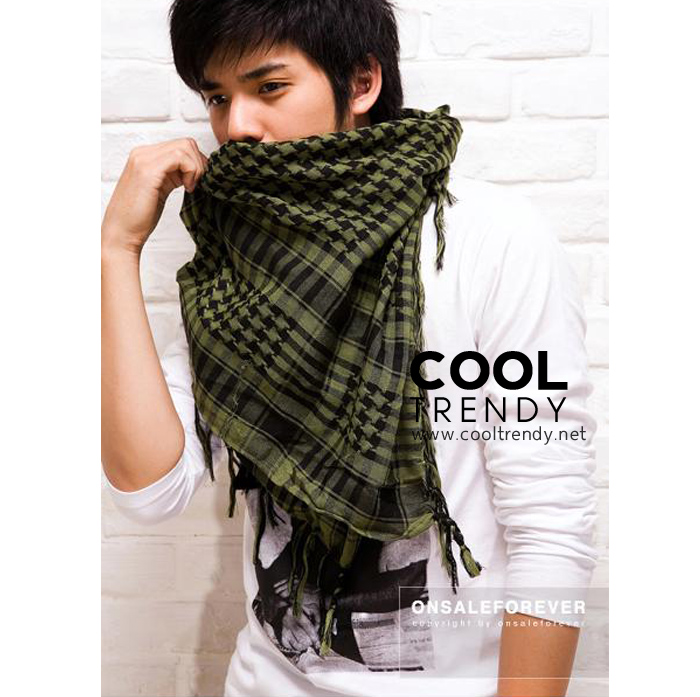 ผ้าพันคอผู้ชาย Man scarf ผ้าพันคอชีมัค Shemagh : สีเขียว size 100 x 100 cm