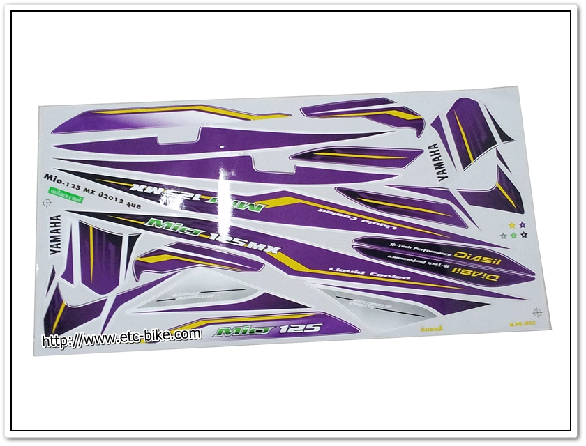 สติ๊กเกอร์ MIO-125 MX ปี 2012 รุ่น 8 ติดรถสีม่วง-ขาว