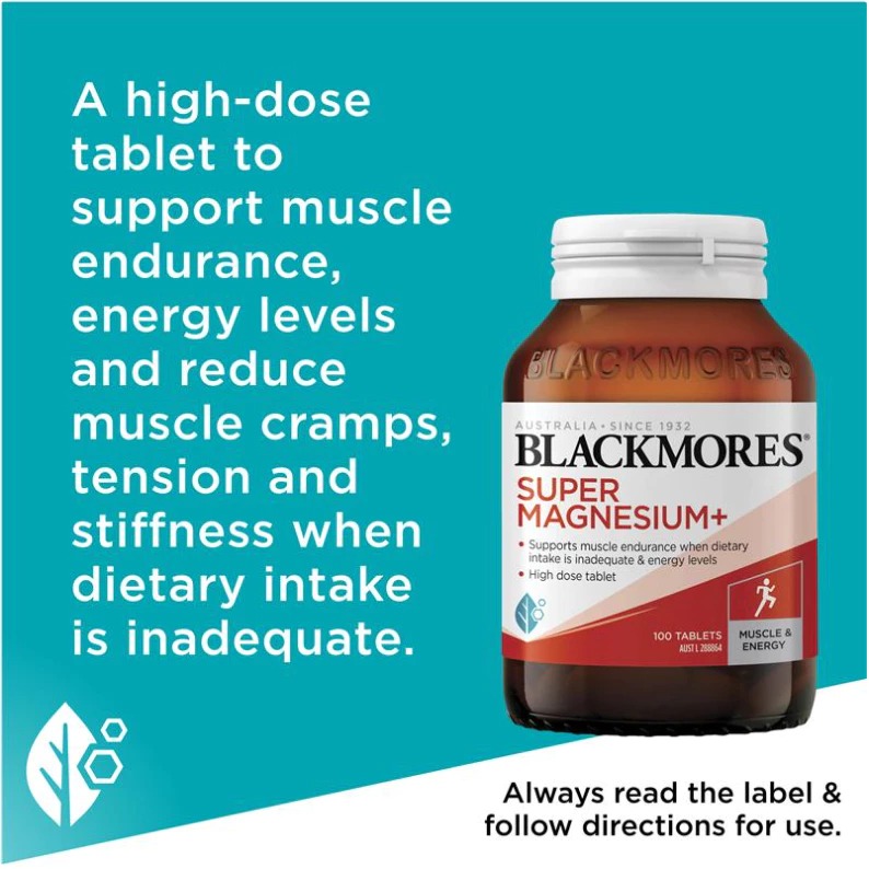 พร้อมส่ง เสริมสร้างความแข็งแรงของกล้ามเนื้อ ลดอาการตะคริว ตึง Blackmores Super Magnesium Plus 200 Tablets