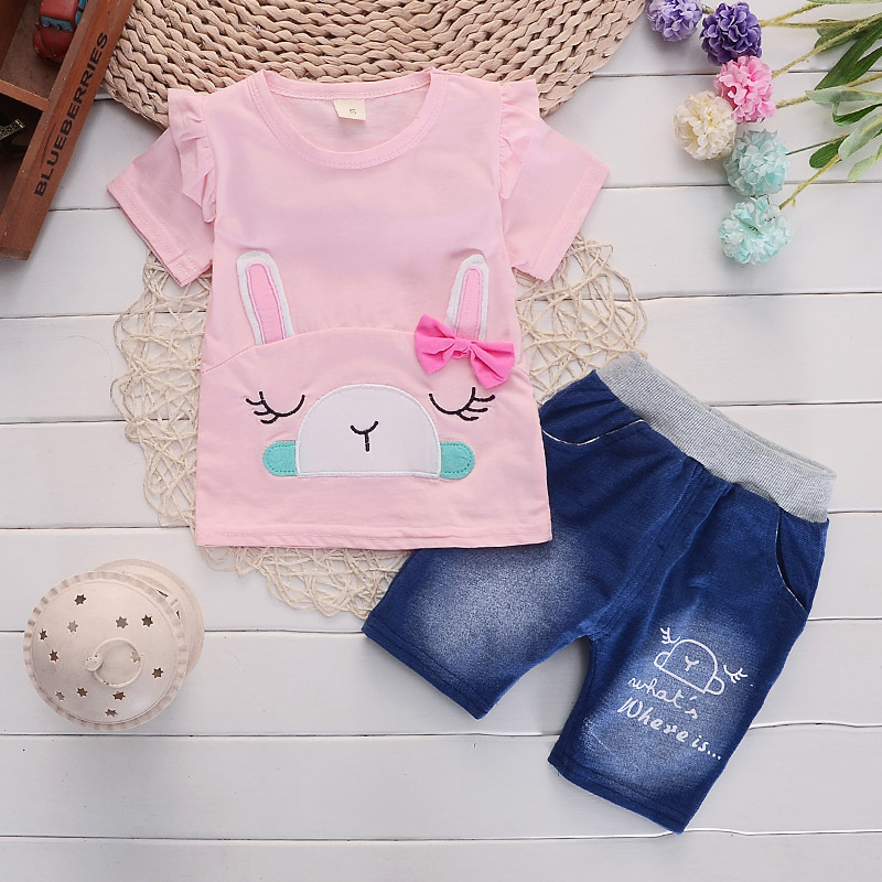 ha603 เสื้อยืดแขนสั้น+กางเกงยีนส์ขาสั้น size 80-110 4ตัวต่อแพ็ค