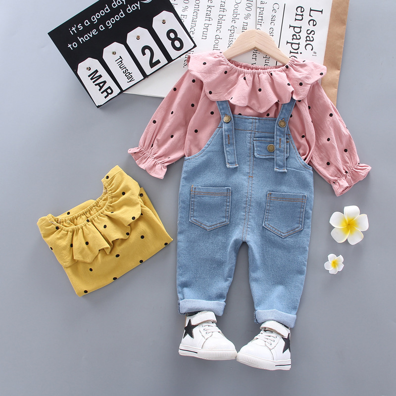 ha1788 เสื้อแขนยาว+กางเกงเอี๊ยมยีนส์ size 80-110 จำนวน 4 ตัวต่อแพ็ค