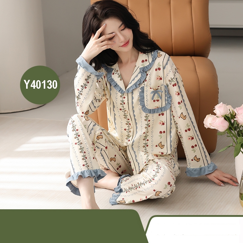 ชุดนอนแขนยาวขายาวคนอ้วน (M,L,XL,2XL,3XL) Y40130