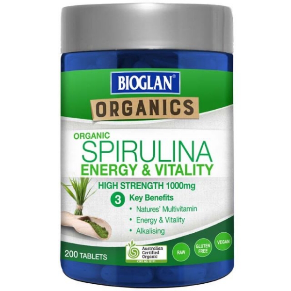 พร้อมส่ง สกัดจากสาหร่ายเกลียวทอง Bioglan Organic Spirulina 1000 mg