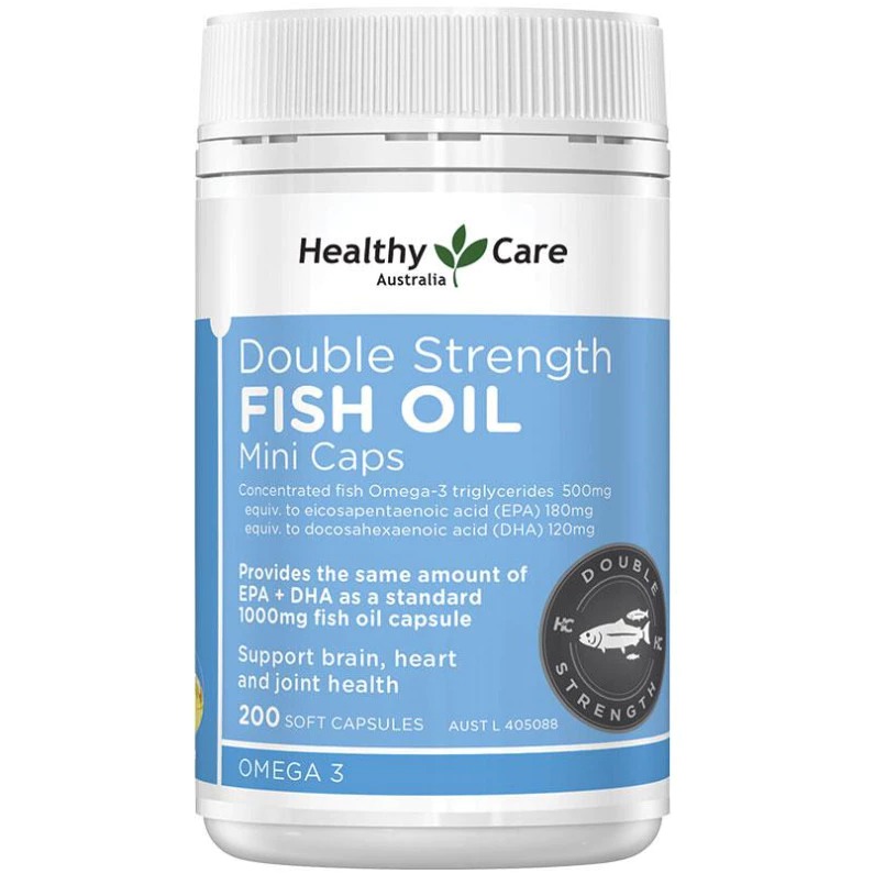 พร้อมส่ง น้ำมันปลา เม็ดเล็ก Healthy Care Double Strength Fish Oil Mini 200 Capsules สนับสนุนสุขภาพดวงตา สมอง หัวใจ และหลอดเลือด