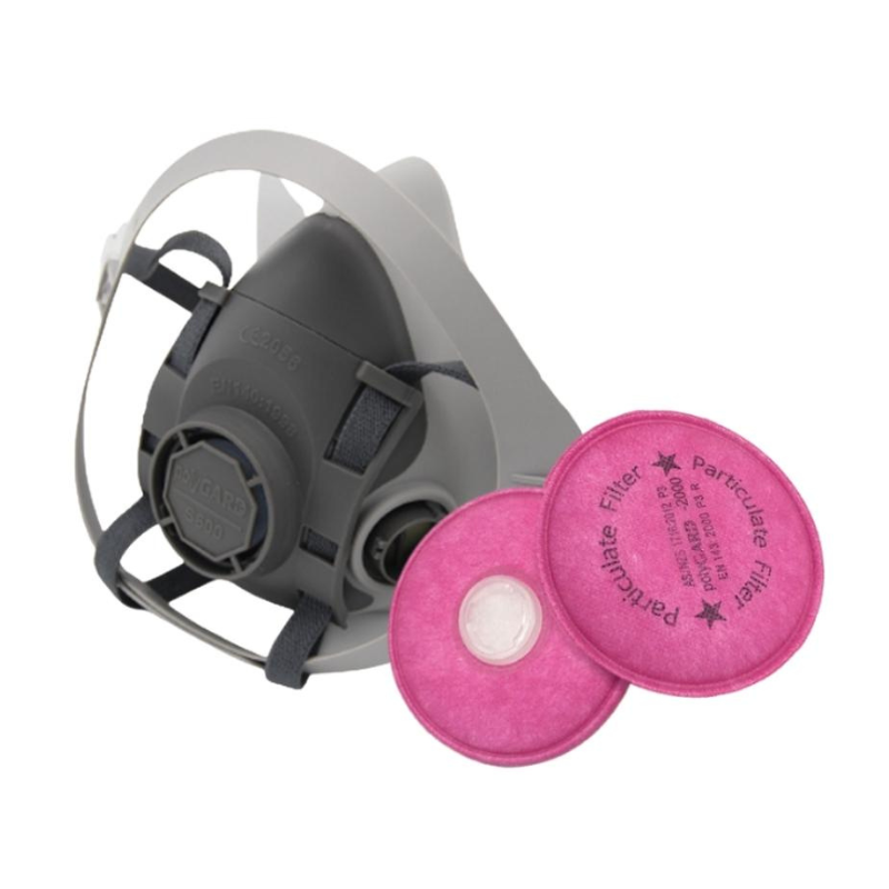 หน้ากากกันสารเคมี สดุยางสังเคราะห์ ชนิดครี่งหน้า แบบท่อคู่ POLYGARD รุ่น 600 เบอร์ M + ไส้กรอง รุ่น 701 หรือ 703 , 2000c