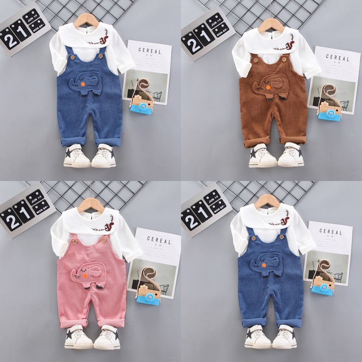 ha1792 เสื้อแขนยาว+กางเกงเอี๊ยม size 80-110 จำนวน 4 ตัวต่อแพ็ค