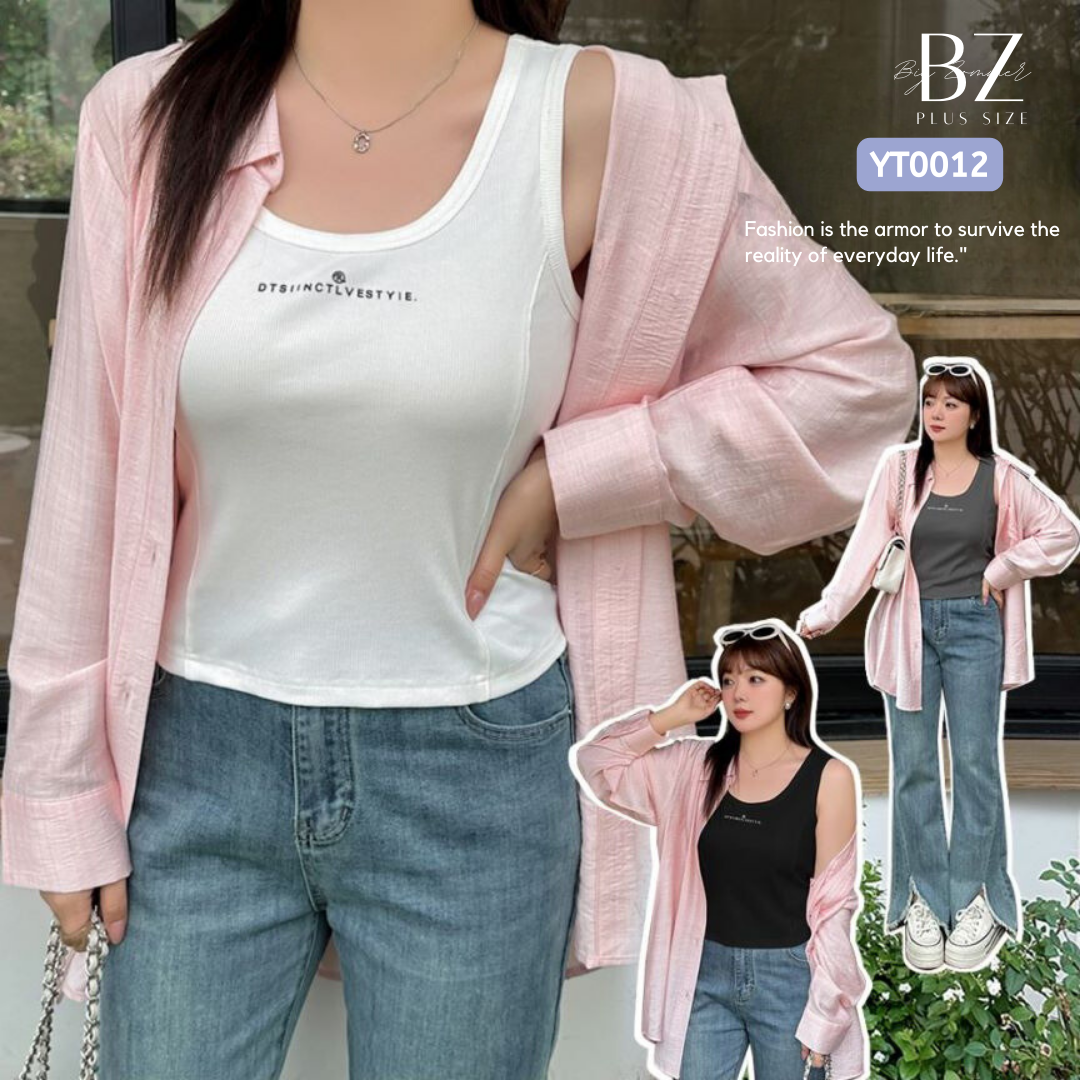 เสื้อกล้ามเอวลอยผู้หญิง อก 41~51 นิ้ว ผ้าคอตตอน ยืดดีใส่สบาย ขาว,ดำ,เทา (XL~5XL) YT0012