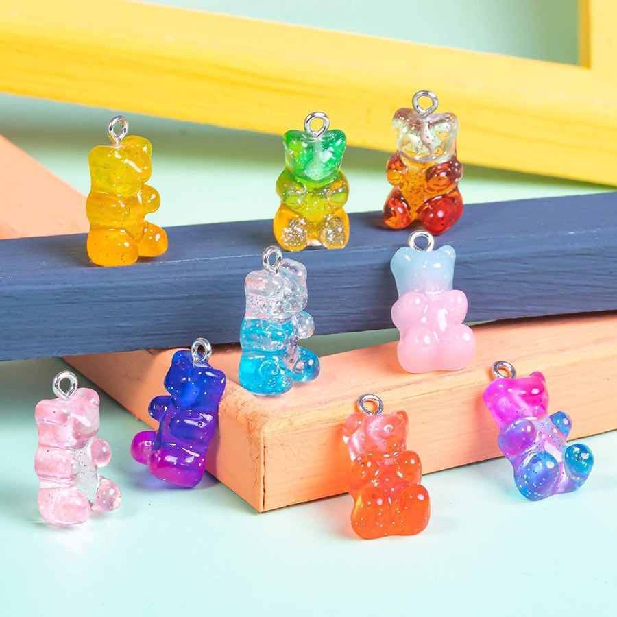 จี้เรซิ่นหมีกัมมี่แบร์ทูโทน Glitter Cute Gummy Cartoon Bear Pendant Charms สําหรับทําเครื่องประดับ Diy [พร้อมส่งในไทย)