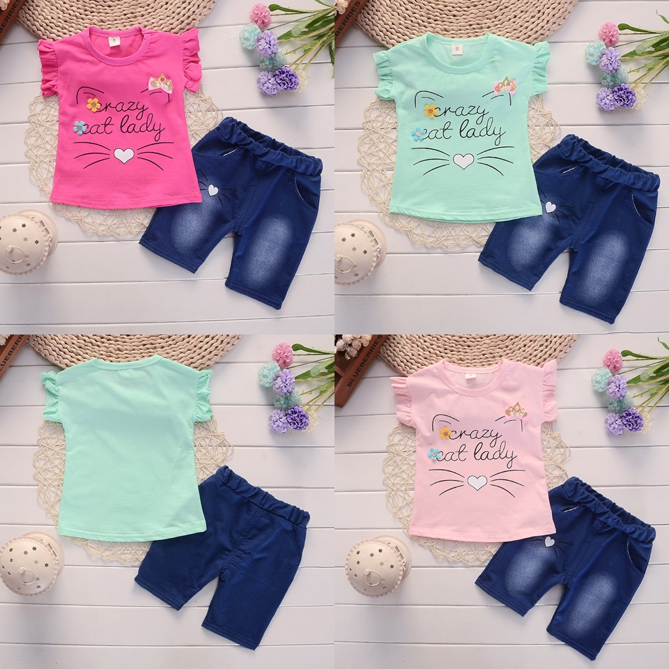 ha600 เสื้อยืดแขนสั้น+กางเกงยีนส์ขาสั้น size 80-110 4ตัวต่อแพ็ค