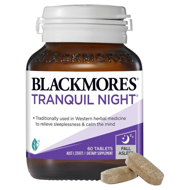 พร้อมส่งฟรี Blackmores Tranquil Night Sleep Support Vitamin 60 Tablets ช่วยผ่อนคลาย บรรเทาความตึงเครียด นอนไม่หลับ
