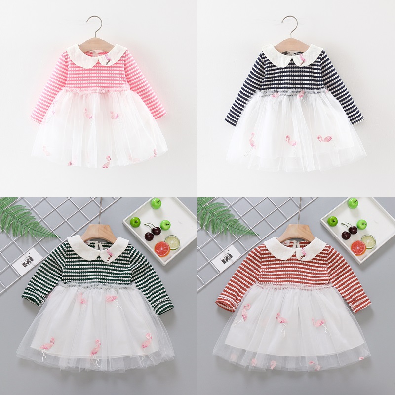 my2181 เดรสแขนยาว size 6-12 จำนวน 4ตัวต่อแพ็ค