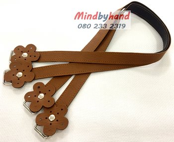 สายกระเป๋าหนัง สายแบนปลายดอกไม้