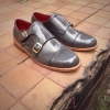 รองเท้าผู้ชาย | รองเท้าแฟชั่นชาย Gray Double Monk Strap หนังแท้ ขัดเงา
