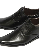รองเท้าผู้ชาย | รองเท้าแฟชั่นชาย Black Cut Shoes หนังวัวแท้ ขัดเงา